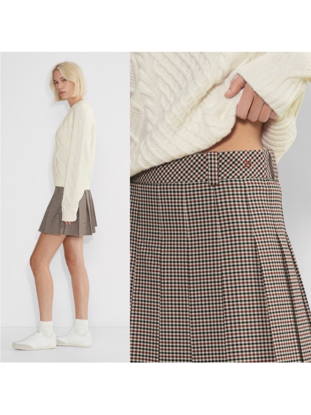 NWOT ARITZIA Sunday Best Olive Mini Skirt In Liliana Beige and Black